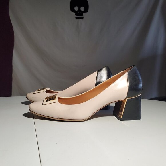 Gold 'T' Hardware Block Heels Sz 10C - Picture 7 of 16